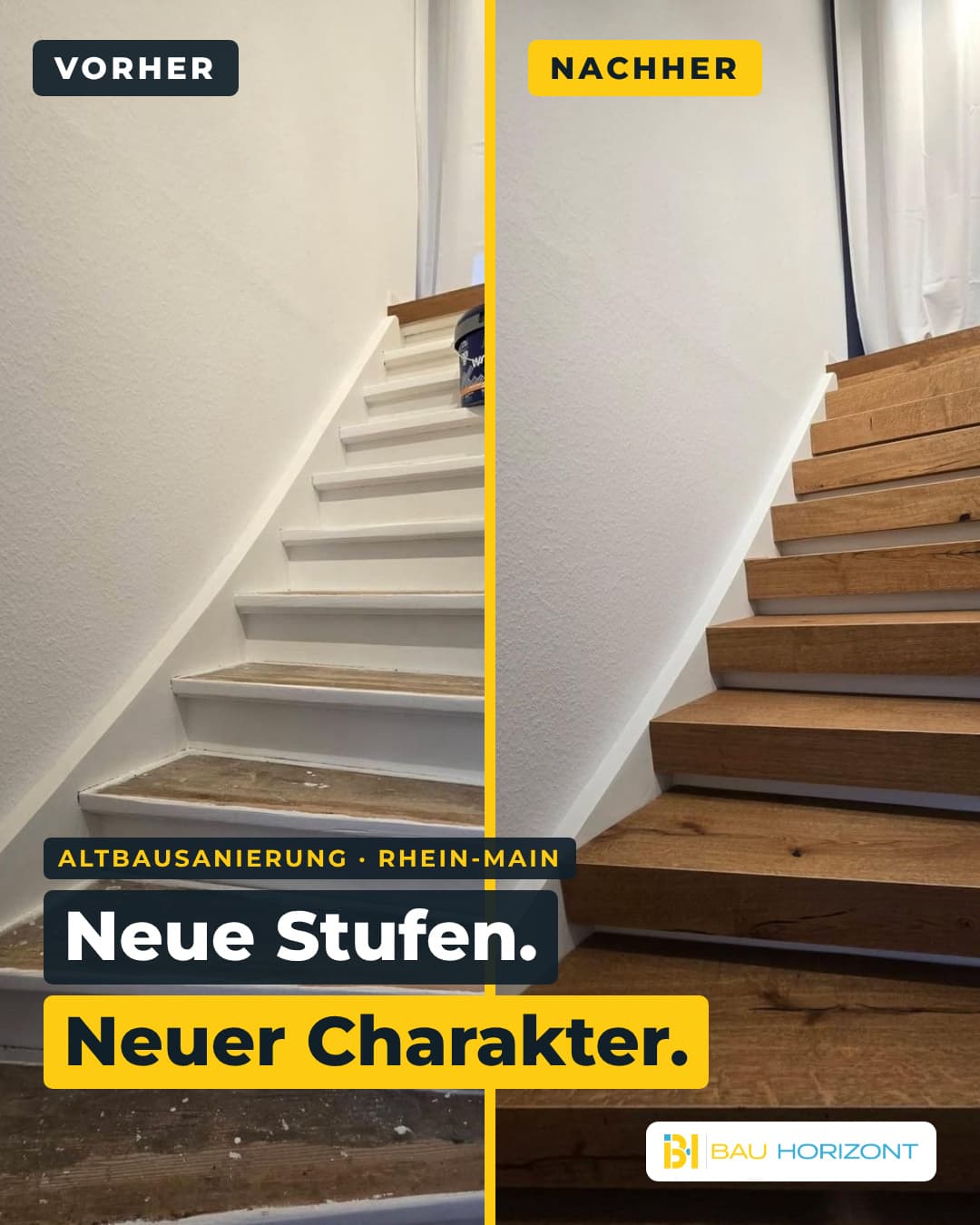 Vorher-Nachher: Treppenhaus-Sanierung Bauhorizont